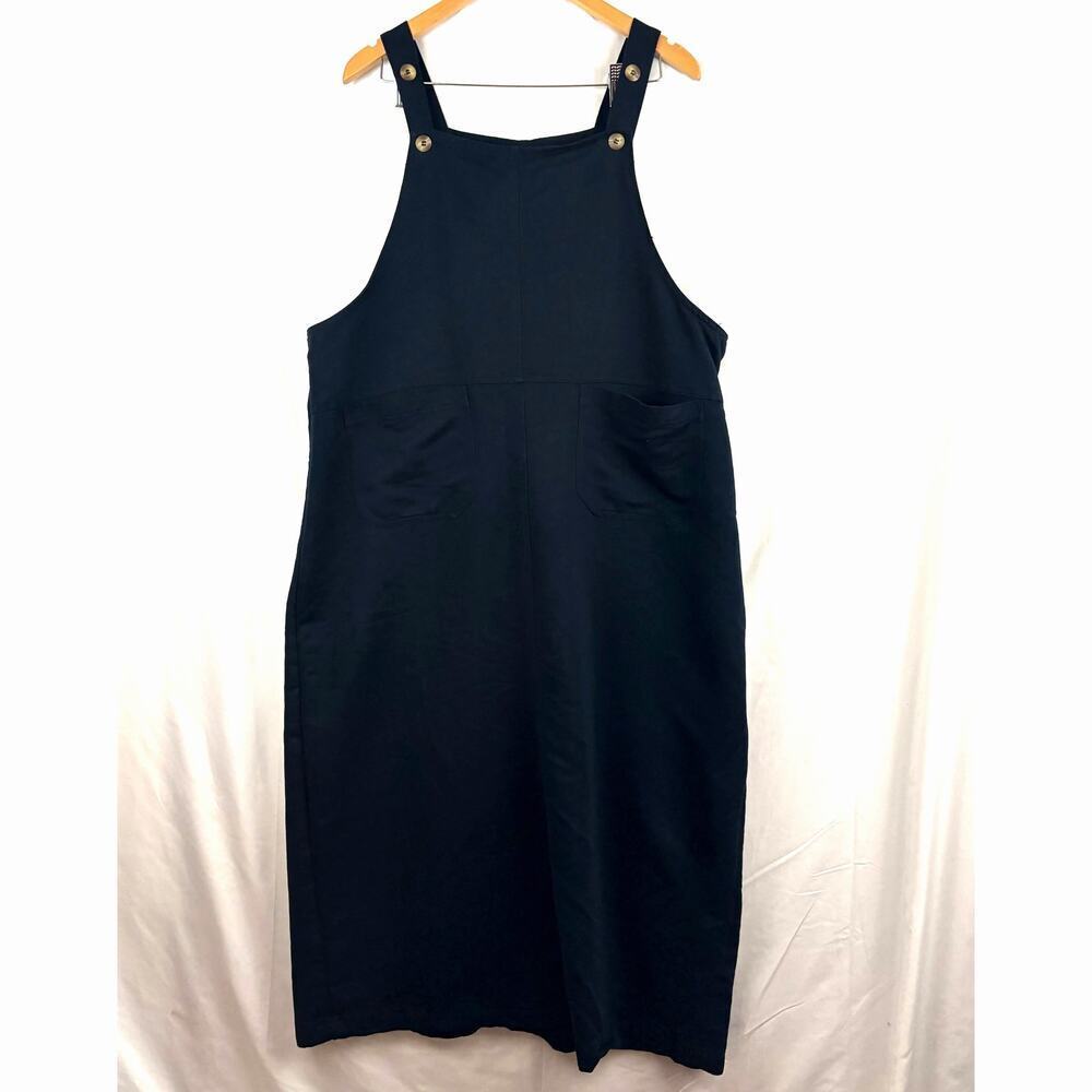 VTG Dark Blue Jumper Skirt Womens X-Large -‎ Button Strap Front Pockets